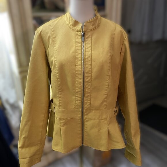 CLASSY MUSTARD YELLOW BACCINI JACKET PLEATED HEM XL - Picture 1 of 14